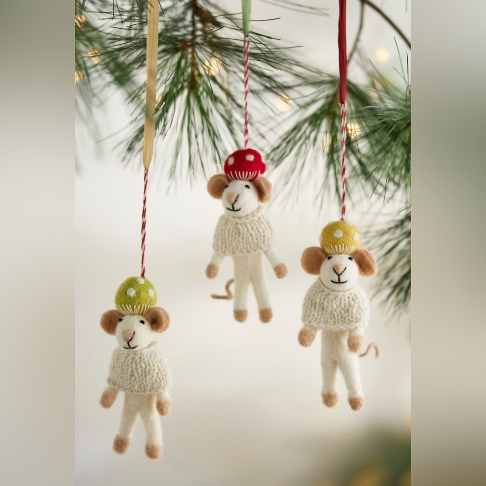 Anthropologie Terrain Mushroom Hat Mice Felt Critters, Set of 3 NEW